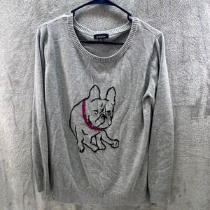 Gray French L Bulldog Graphic Studded Pullover Sweater Punk Pet Frenchie Preppy